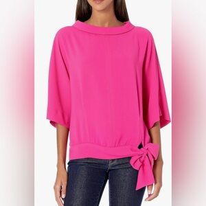 Trina Turk hot Pink dolman sleeve Blouse with Bow Detail. Barbiecore. Sz M
